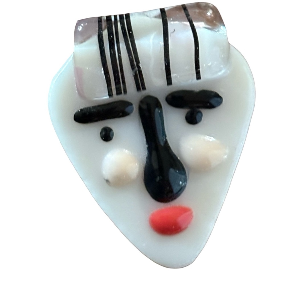 Unique Dichroic Fused Glass Face Brooch Vintage Jewelry